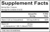 K2 with D3 Supplement Facts